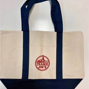 Trader Joe's Canvas Tote with Navy Accents